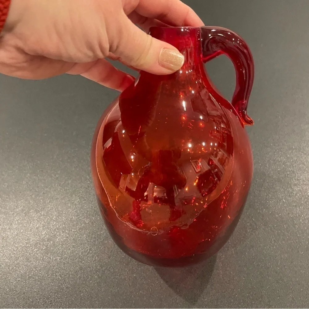 Antique vintage cranberry glass handblown flower jug bud vase art decor